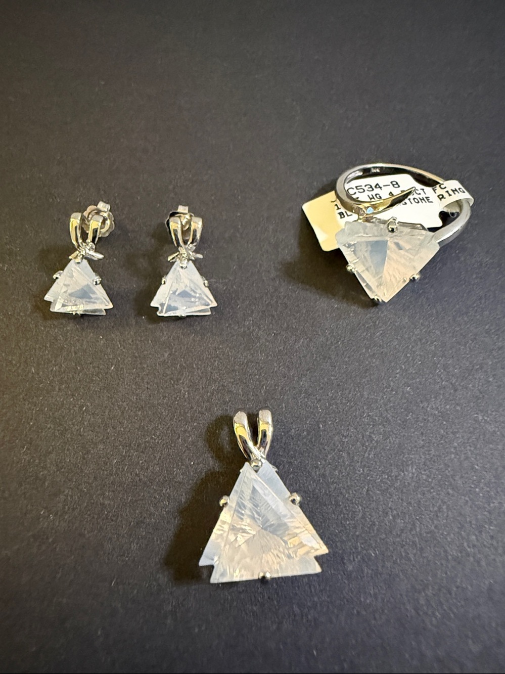 10K White Gold Blue Moonstone Jewelry Set